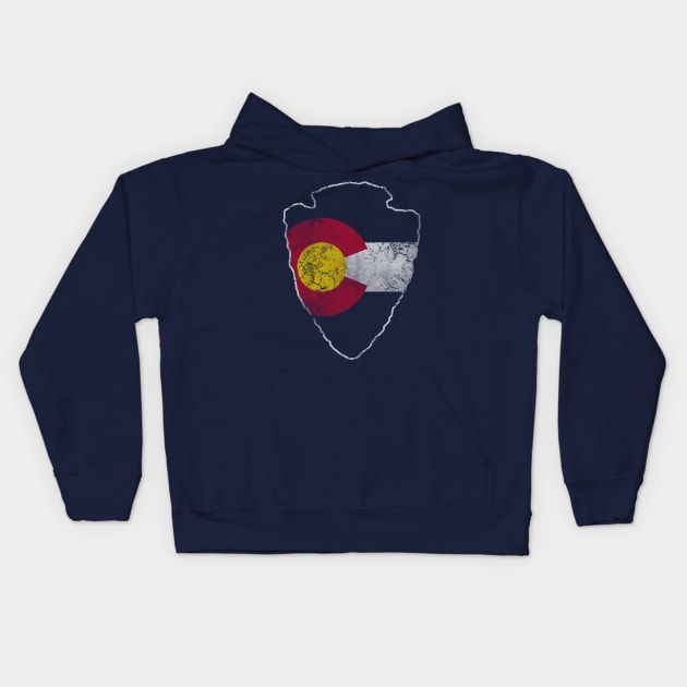 Vintage Colorado Flag Arrowhead Kids Hoodie by E